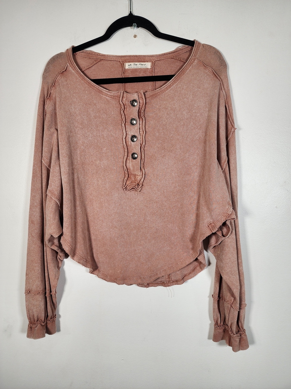 WE THE FREE Oversized Washed Mauve Long-Sleeve Henley Top - Picture 2 of 8